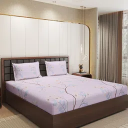 Status Pink & Green Floral Microfiber 210 TC Fitted Double Queen Bedsheet Set-1.98mx1.82m-picture-32