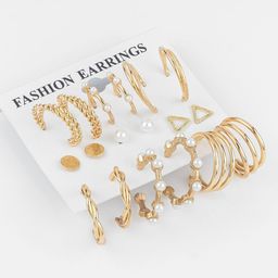 DressBerry Set Of 9 Gold Plated Artificial Beaded Contemporary Shaped Studs-picture-13