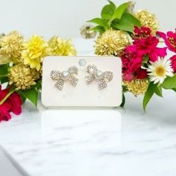 CIKIT Artificial Stones Studded And Pearls Beaded Bow Shaped Studs-image-66