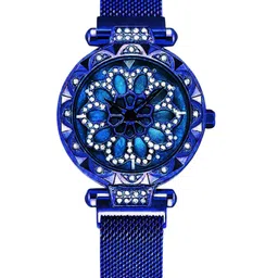 CSAMON Women Embellished Dial & Textured Straps Analogue Watch GR_387_Blue-image-89