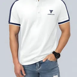Men Colorblock High Neck Cotton Blend White T-Shirt-image-11
