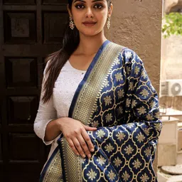 Exotic India Woven Design Mughal Jaal Pattern Banarasi Dupatta With Zari image 3