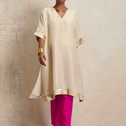 trueBrowns V-Neck Flared Sleeves Longline Tunic With Trousers-22
