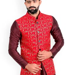 VEERA PARIDHAAN Printed Brocade Banarasi Nehru Jacket-picture-13