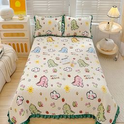 JC HOME Green & Beige Printed Cotton Double King Bed & Pillow Cover-image-100