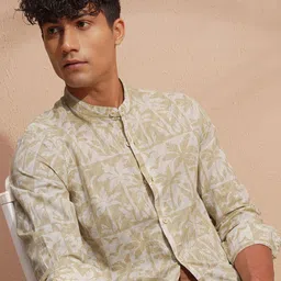HIGHLANDER Ombre Printed Mandarin Collar Slim Fit Cotton Shirt-picture-11