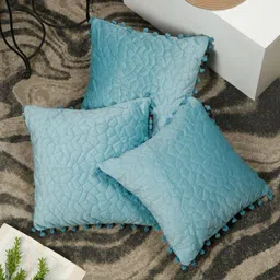 HOSTA HOMES Turquoise Blue 3 Pieces Geometric Velvet Square Cushion Covers-image-64
