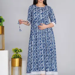 RANGEELO JAIPUR Women Floral Printed Maternity Anarkali Kurta-image-36
