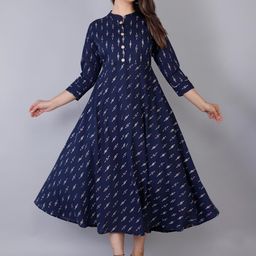 JC4U Geometric Self Design Mandarin Collar Cotton A-Line Dress-picture-23