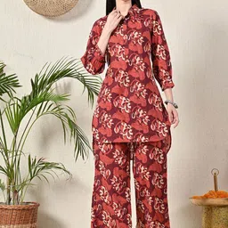 FERANOID Printed Pure Cotton Tunic With Palazzos-46