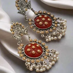 Sangria Silver-Plated Artificial Beads & Pearls Beaded Contemporary Drop Earrings-20