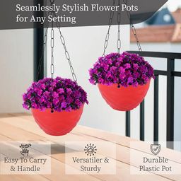 Kuber Industries 2-Pcs Red & Green Textured Hanging Planters image 5
