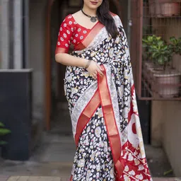 KALINI Kalamkari Printed Zari Saree-image-2