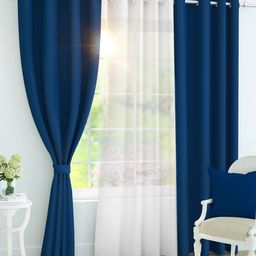 Story@home Navy Blue Set of 3 Black Out Long Door Curtain-12
