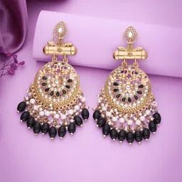 Brado Jewellery Gold-Plated Artificial Stones Studded & Beaded Contemporary Drop Earrings-33