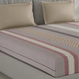 Monte Carlo Peach & Beige Geometric Printed Cotton 200 TC Queen Bedsheet Set 2.3 m x 2.5 m-94