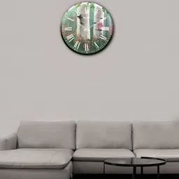 OLIVE TREE Wooden Wall Clock Green & White Printed Round Contemporary Wall Clock-image-81