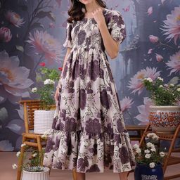 Moda Rapido Floral Printed Square Neck Puff Sleeves Fit & Flare Dress-image-70