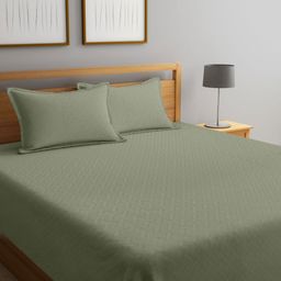 SOKNACK Olive Green Quilted Double Queen Bed Cover With Pillow Covers - 2.28 x 2.54 m-picture-21