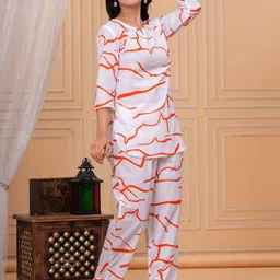 MEERA FAB Women Abstract Printed Cotton Kurta with Trousers-picture-9