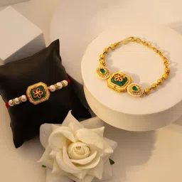 PANASH Men Gold Plated Bhaiya Bhabhi Rakhis With Roli Chawal-23