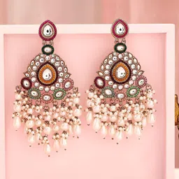 Rubans 22K Gold Plated Kundan Studded & Beaded Classic Chandbalis-image-10