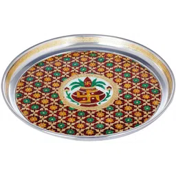 Exotic India Brown & Red Metal Large Puja Thali-15