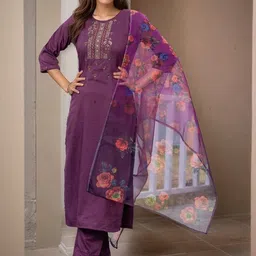 Anouk Women Floral Embroidered Regular Thread Work Kurta with Trousers & With Dupatta-picture-49