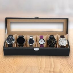 ZENWOOD Men Women 6 Slots Watch Box case organizer Leatherette Gift Box-15