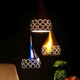 GAUVIK Blue & Gold-Toned Textured Aluminium Ceiling Lamp-4
