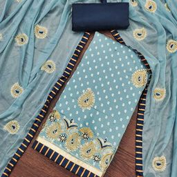SAINOOR Embroidered Pure Cotton Semi-Stitched Dress Material-image-83