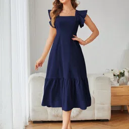 Sugathari Women Ruffled Georgette A-Line Midi Dress-image-93