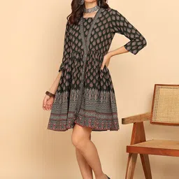 Vbuyz Women Ethnic Motifs Printed Cotton Fit & Flare Dress-picture-25