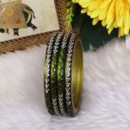 TAJ BRIDAL STORE Set Of 4 Kundan Stone Studded Bangles-image-29