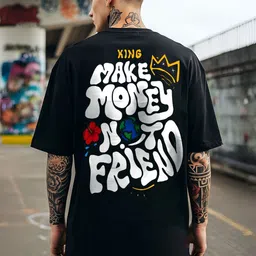ANGERHOOD Typography Make Money Printed Drop-Shoulder Sleeves Oversized Cotton T-shirt-picture-17