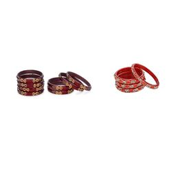SOMIL Set Of 12 Maroon Alloy Artificial Stones & Beads Bangles-picture-14