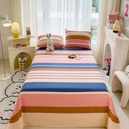 JC HOME Blue & Pink Striped 140 TC Double Queen Bedsheet Set 2 m x 2.45 m-image-15