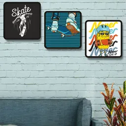 Myntra Elegant Homes Black & Yellow 3 Pieces Skate Board Wood Wall Art-image-80