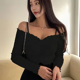 CORSICA Off-Shoulder Cold-Shoulder Tank Crop Top-picture-11