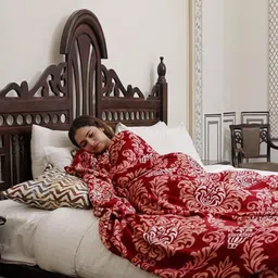 GKM Red & White Floral Printed AC Room 300 GSM Double Bed Blanket-picture-14
