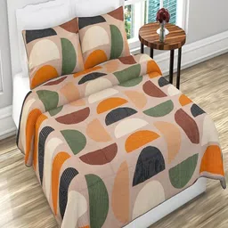 Myntra Elegant Homes Orange & Beige Floral Printed Bed Cover With Pillow-image-85