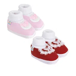 NESKA MODA Kids-Unisex Maroon Cotton Booties-picture-45