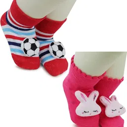 NESKA MODA 6 To 12 Months Baby Set Of 2 Pair Cotton Anti Slip Face Ankle Socks/ Booties-24