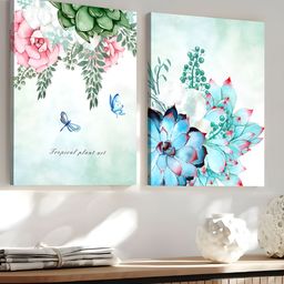 Art Street Sea Green & Pink 2 Pieces Canvas Floral and Botanical Wall Art-22