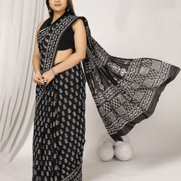 JAIPURI PRINT Ethnic Motif Pure Cotton Block Print Saree image 5