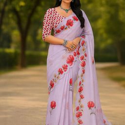 VRAGI Floral Linen Blend Saree-image-84
