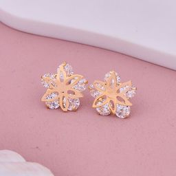 GC PREMIUM JEWELLERY Stainless Steel Gold-Plated Cubic Zirconia Studded Floral Studs-image-67
