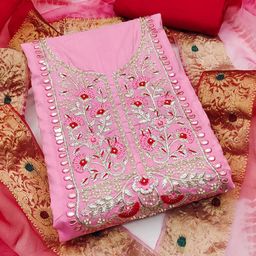 SAINOOR Embroidered Pure Cotton Semi-Stitched Dress Material-image-92