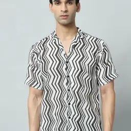 ELIXORIA Classic Slim Fit Chevron Printed Shirt-image-53