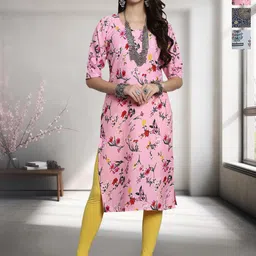 HERE&NOW Selection Of 3 Ethnic Motifs Printed Round Neck Straight Kurta-image-58